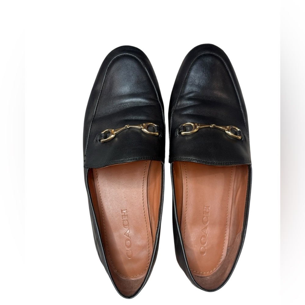 Coach‎ Haley Black Leather Slip-On Loafers with Gold Accent